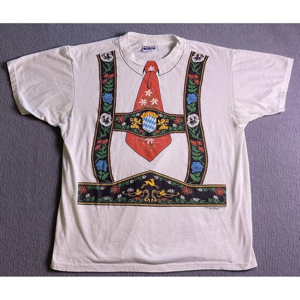 Vintage 1985 German Lederhosen XL White Short Sleeve T-Shirt